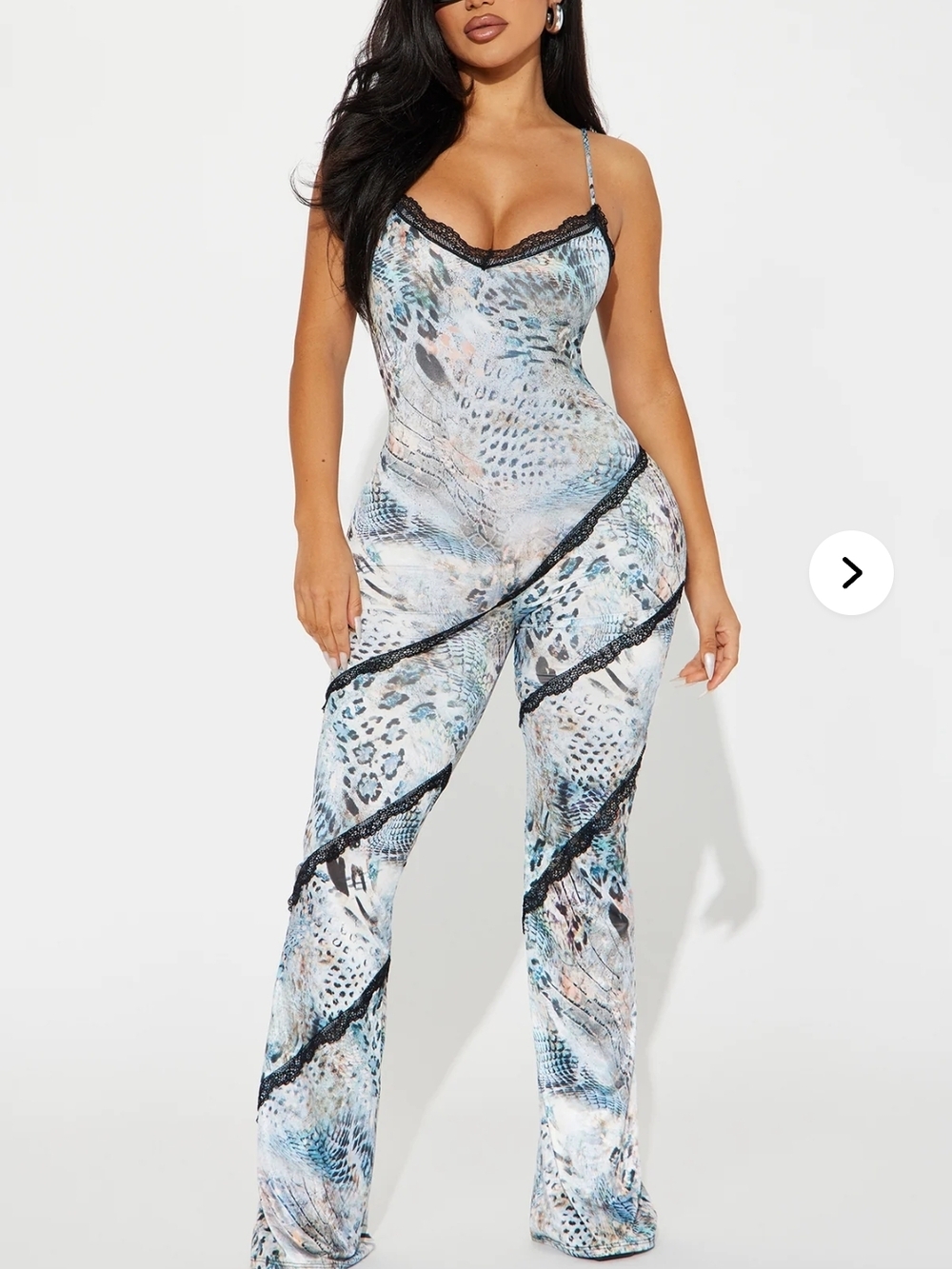 Fashion Nova Lace-Trim Jumpsuit in Blue NWT